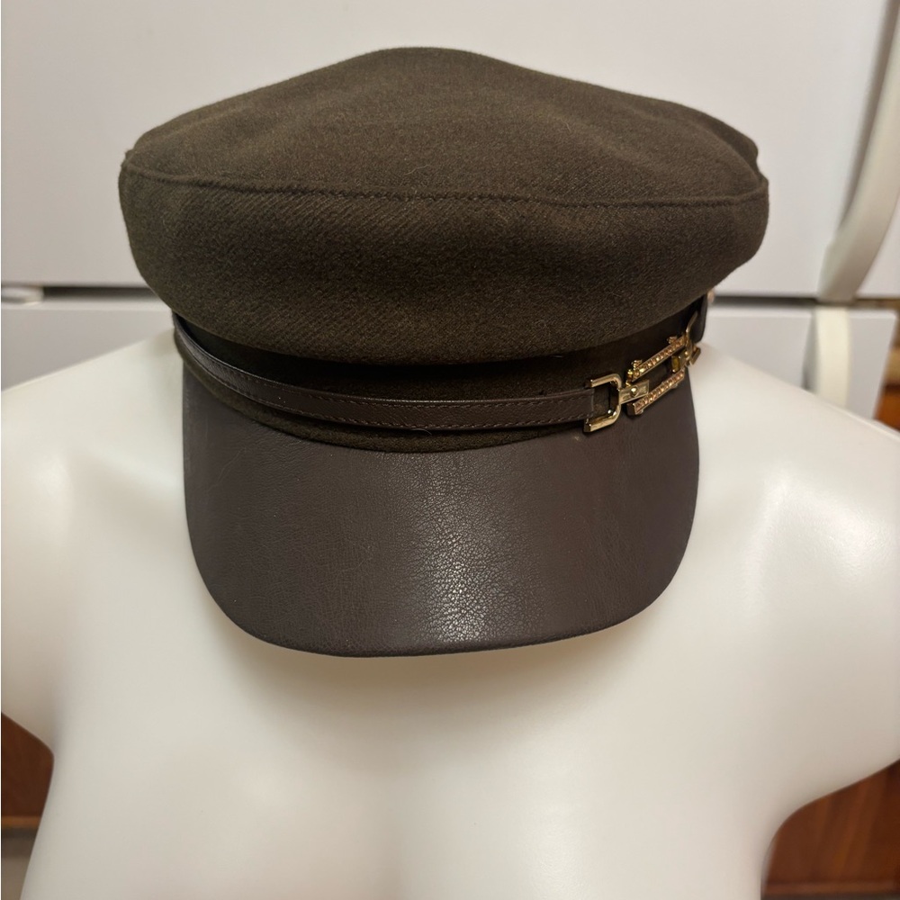 Brand New Melanie Lyne Leather and Fabric Cap